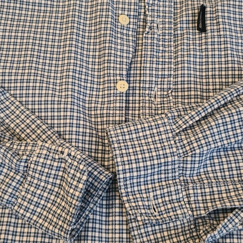 Men's Abercrombie & Fitch Blue Striped Checkered Button Up Size Large - Picture 6 of 6